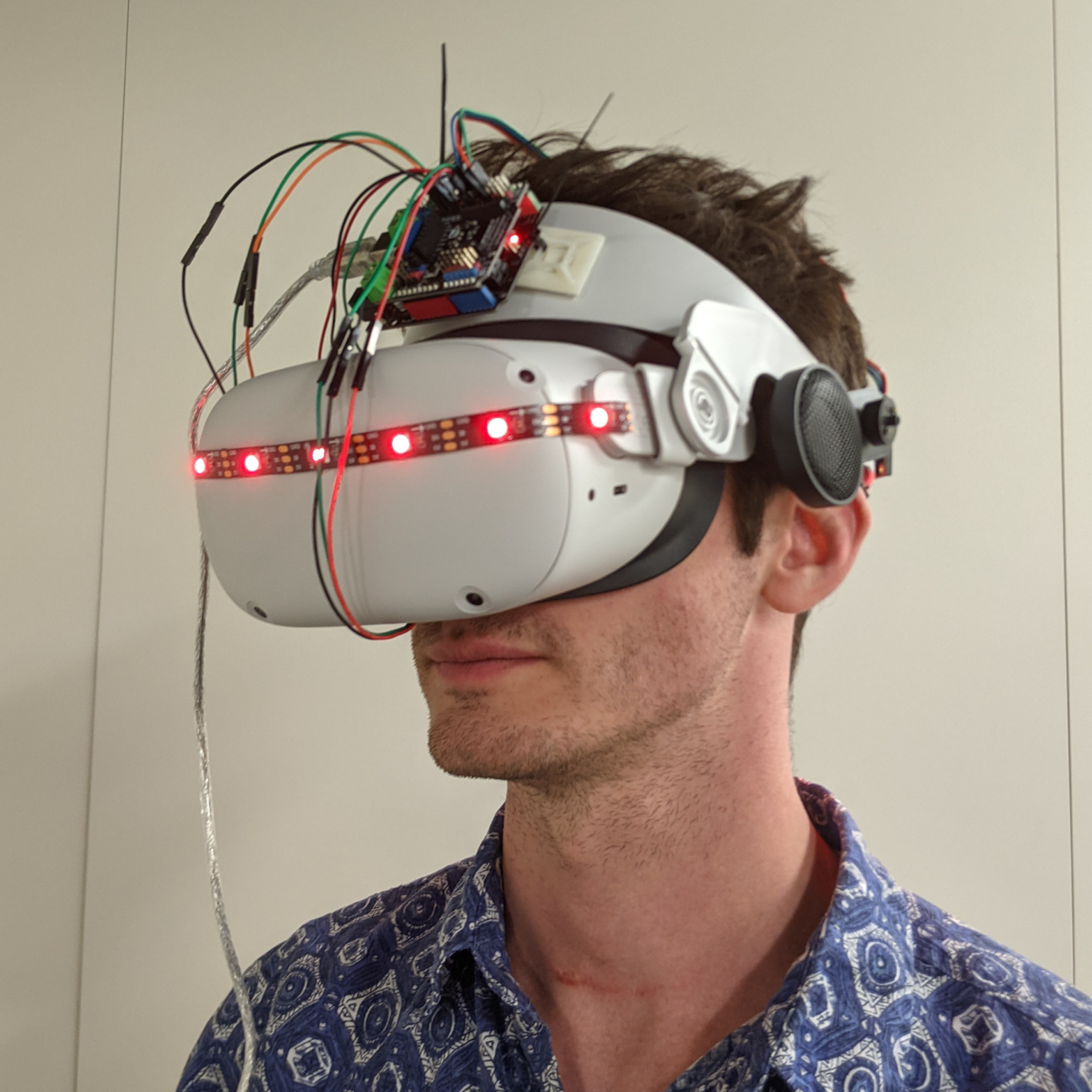 LED lights and microcontroller attached to virtual reality headset